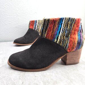Toms Ankle Booties Sz 7.5 Brown Suede Serape Southwestern Boho Block Heel Boots